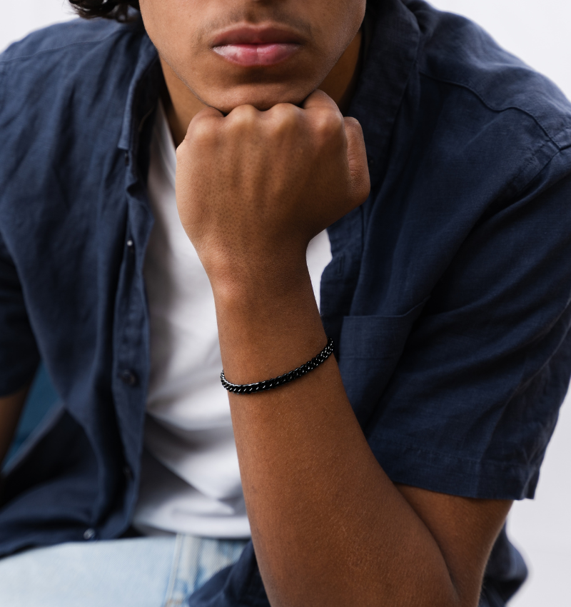 Armband Vader Zoon Set Cuban Link Zwart | 4 mm