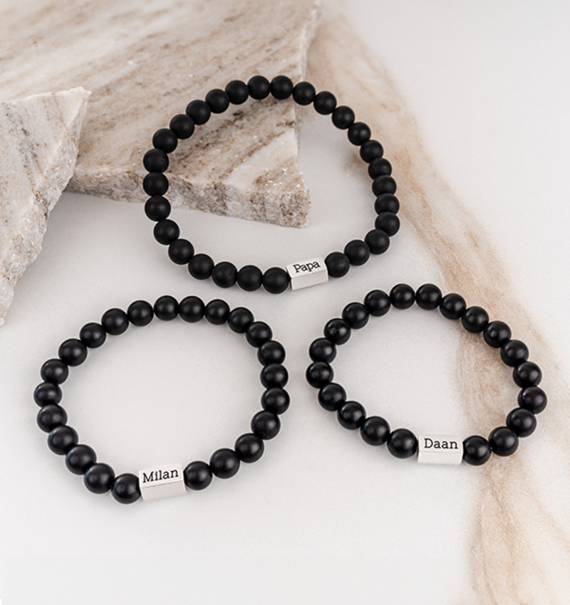 Kralenarmbanden Set Vader en Zonen | Zwart