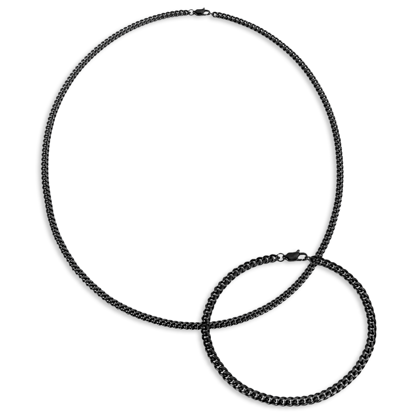 KAYA sieraden Schakelketting & Armband Cuban Zwart I 4 mm