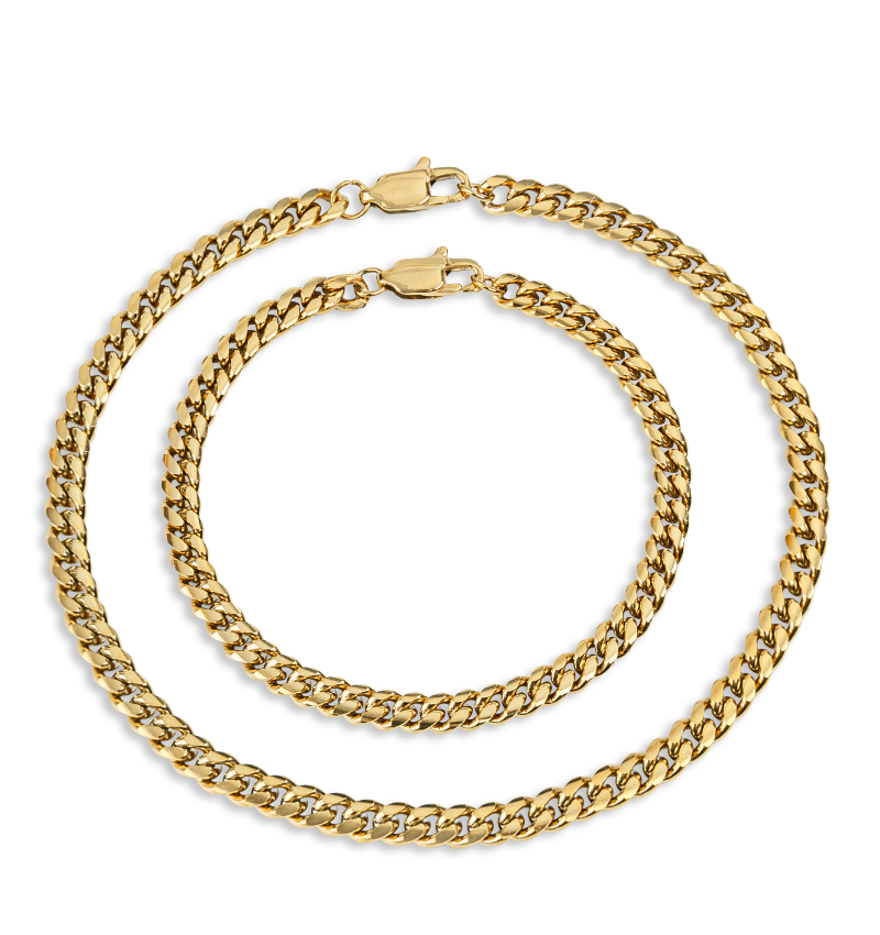Armband Vader Zoon Set Cuban Link Goud | 4 mm