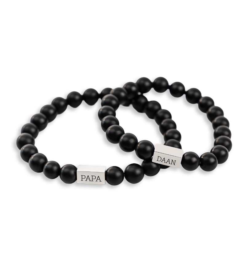 Kralenarmband Vader Zoon Set | Zwart