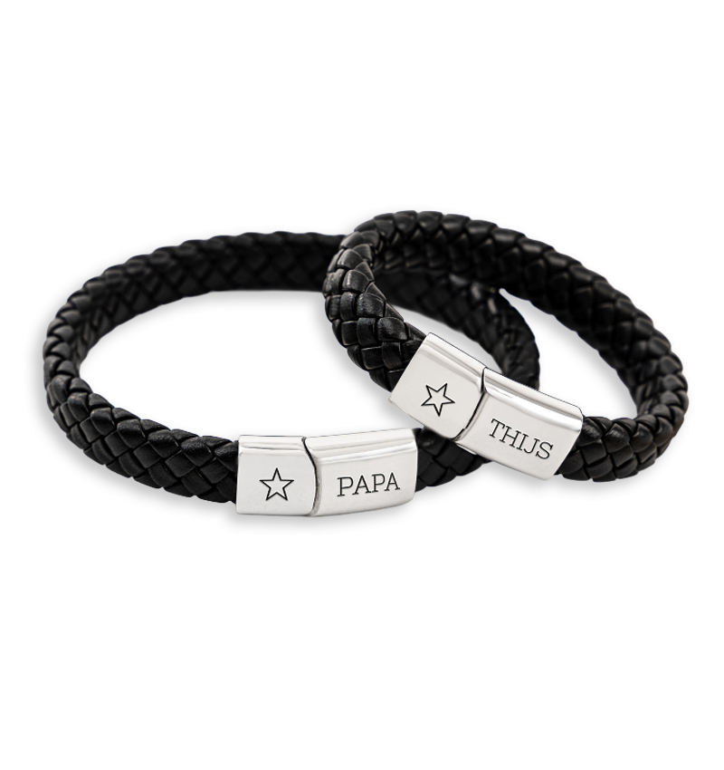 Leren Armband Vader Zoon Set met Gravure I Zilver