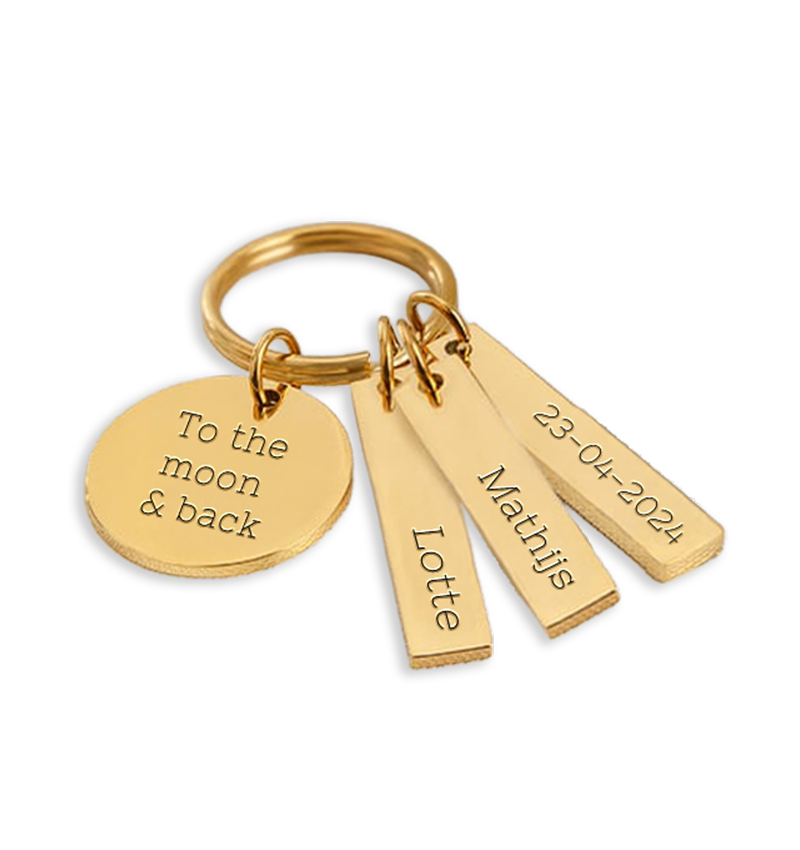 Naam Sleutelhanger 'Disc' | 3 namen | Goud