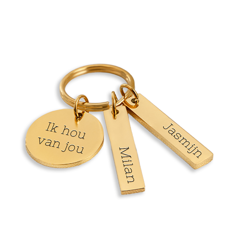 Naam Sleutelhanger 'Disc' | 2 namen | Goud