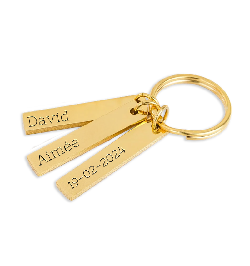 Naam Sleutelhanger | 3 namen | Goud