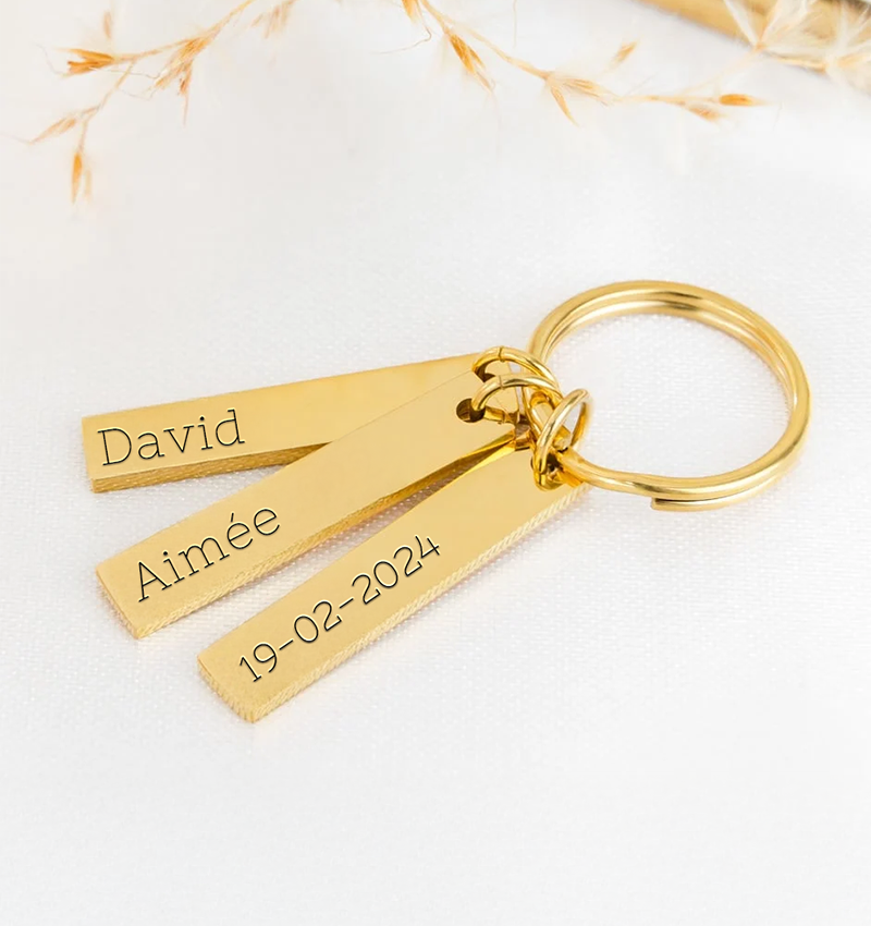 Naam Sleutelhanger | 3 namen | Goud