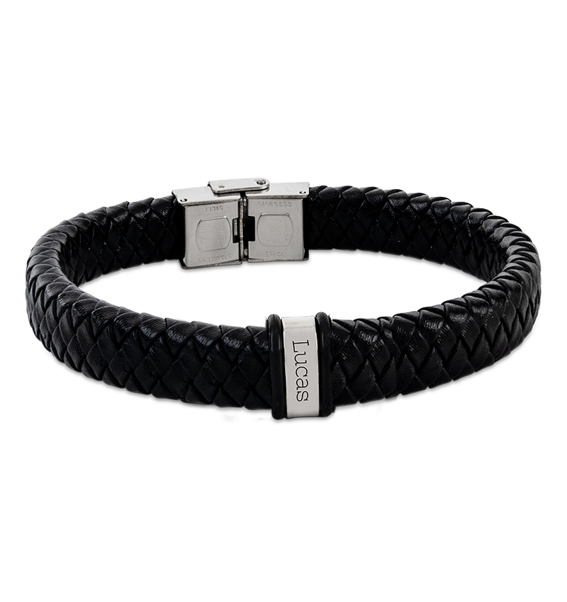 Leren Armband Heren ´Rock´  | 1 naam | Zilver