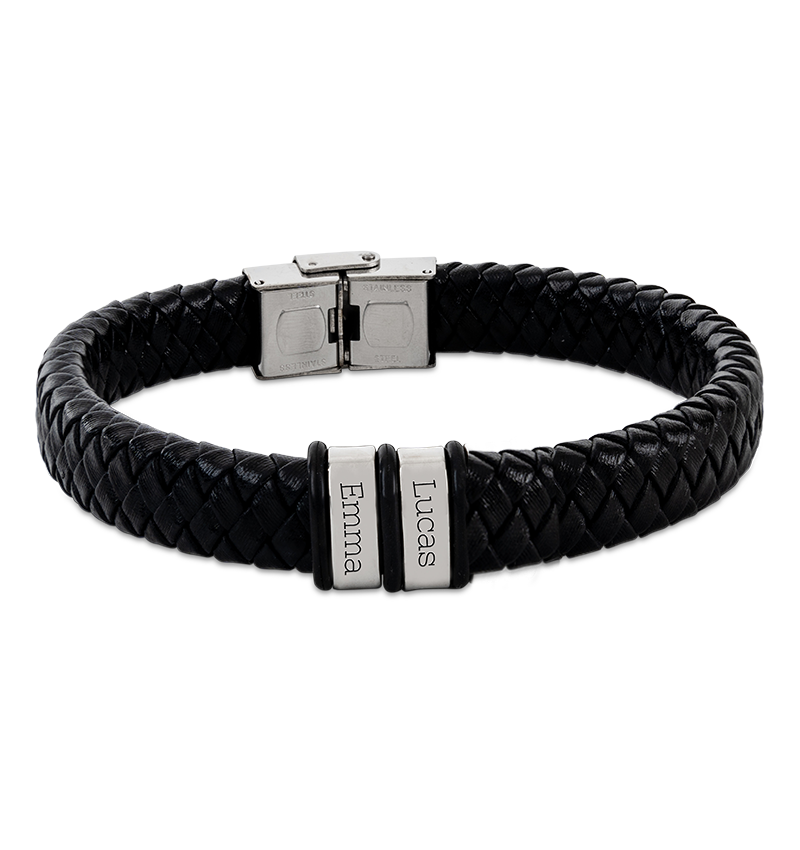 Leren Armband Heren ´Rock´ | 2 namen | Zilver