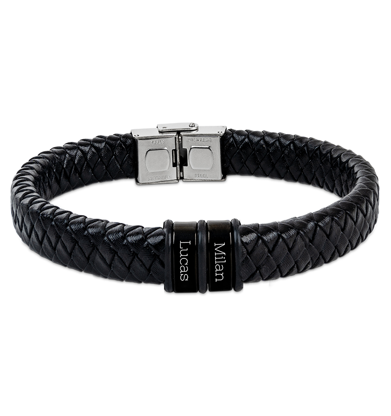 Leren Armband Heren ´Rock´ | 2 namen | Zwart