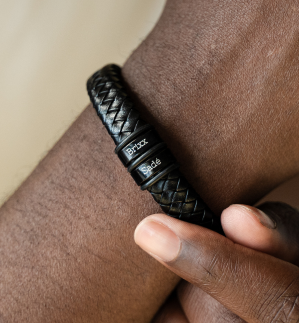 Leren Armband Heren ´Rock´ | 2 namen | Zwart