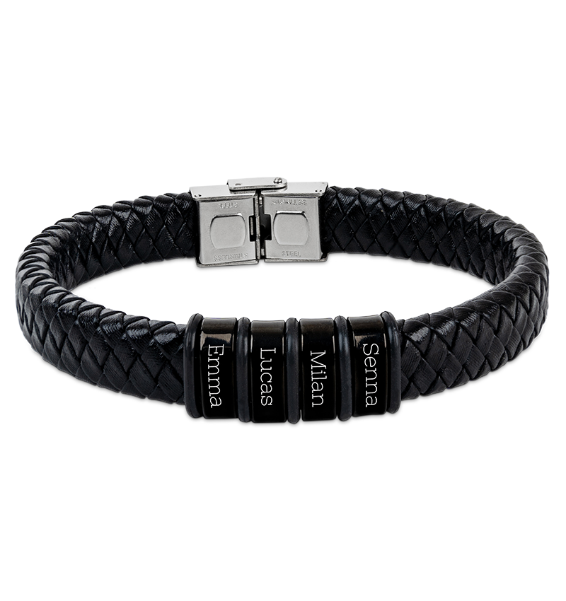 Leren Armband Heren ´Rock´ | 4 namen | Zwart