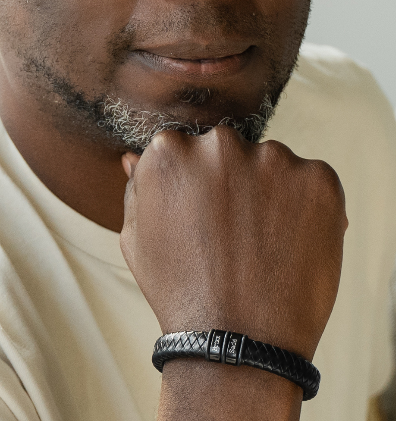 Leren Armband Heren ´Rock´ | 4 namen | Zwart