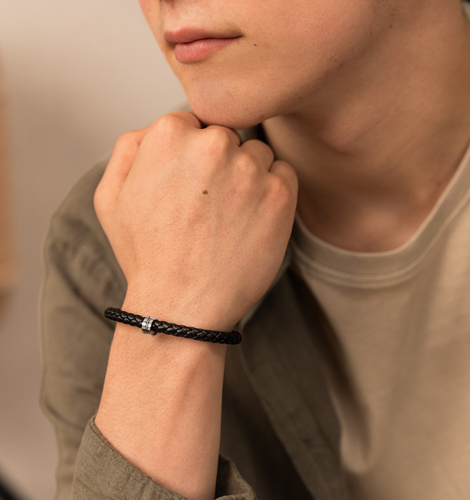 Armband Heren Leer met Naambedel | 1 naam