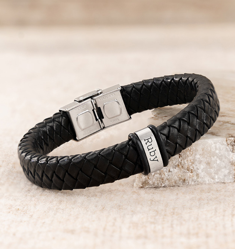 Leren Armband Jongens 'Rock' | Zilver