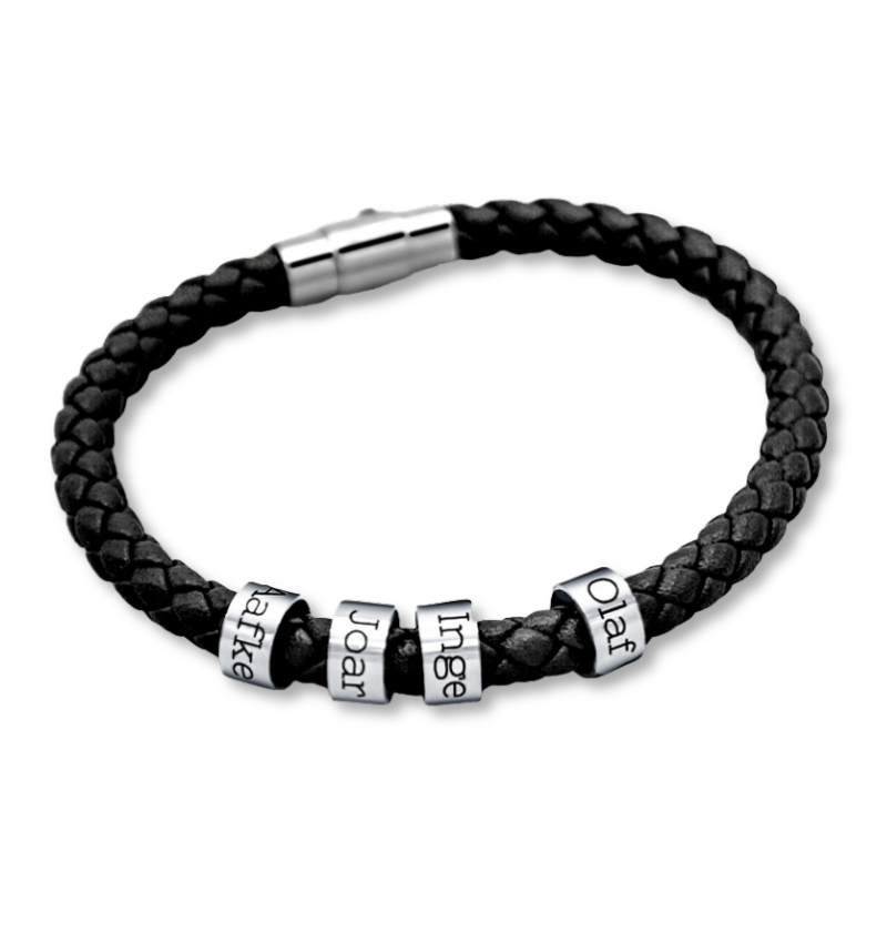 Armband Heren Leer met Naambedels | 4 namen