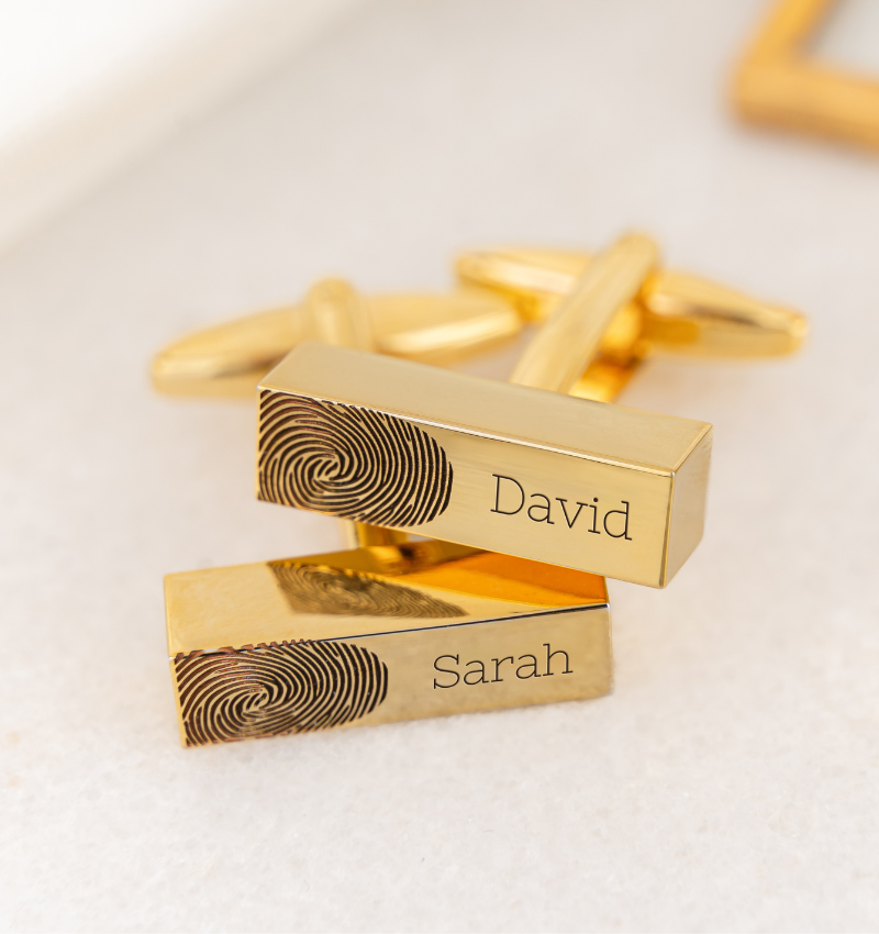 Gepersonaliseerde Manchetknopen met Vingerafdruk en Naam I Goud