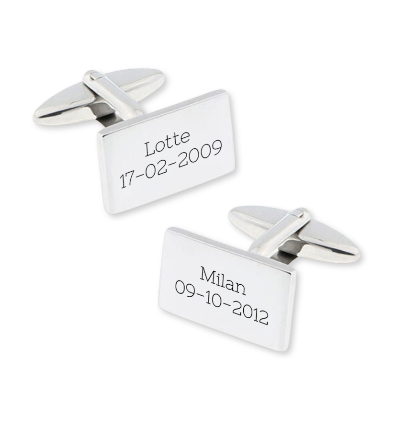 Gepersonaliseerde Manchetknopen 'Rechthoek' I Zilver
