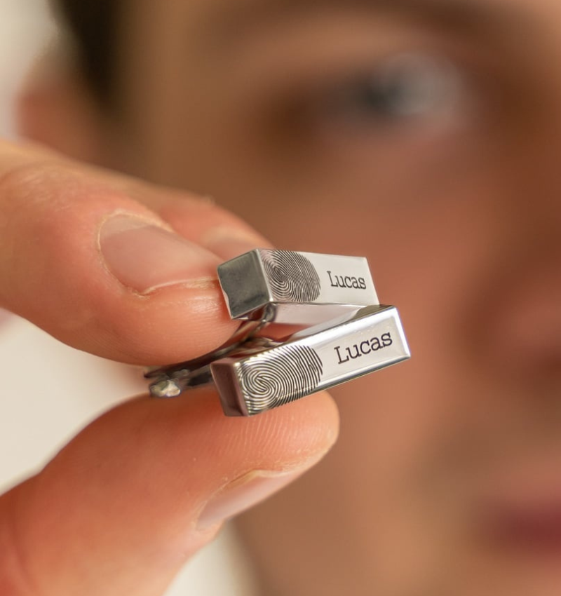 Gepersonaliseerde Manchetknopen met Vingerafdruk en Naam I Zilver