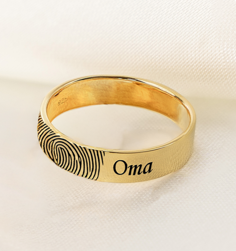 Ring Heren met Naam en Vingerafdruk Verguld | 5 mm