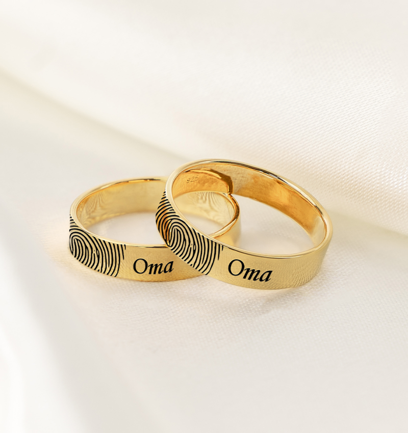 Ring Heren met Naam en Vingerafdruk Verguld | 5 mm