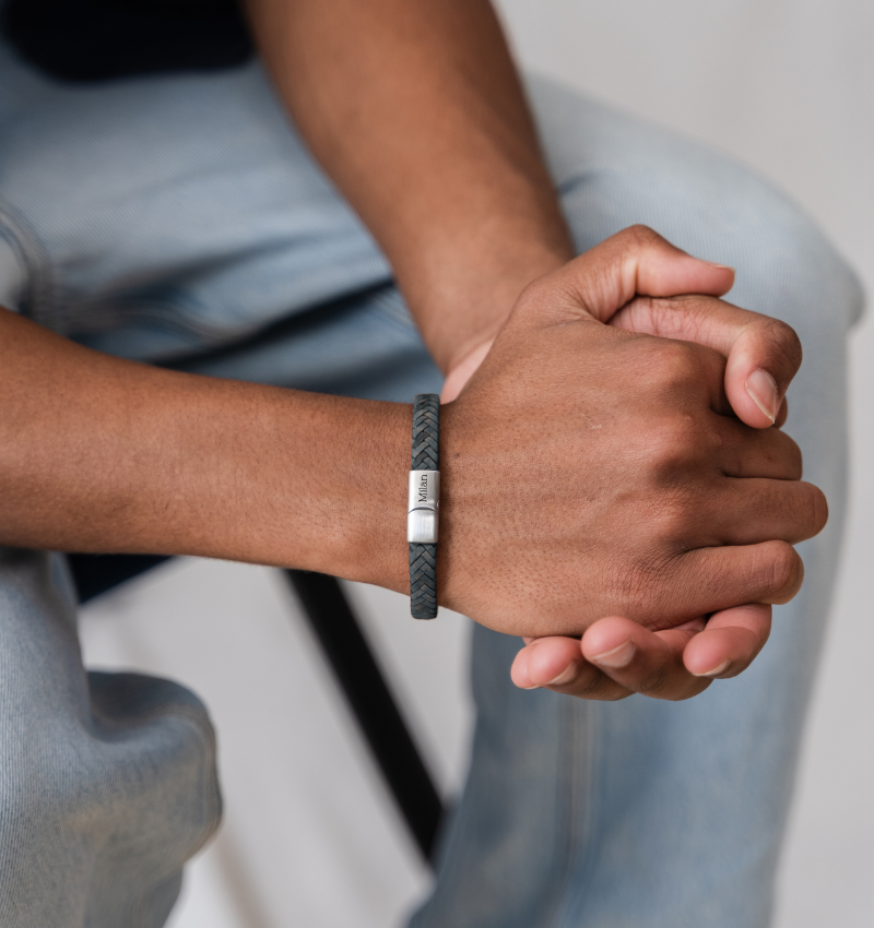 Leren Armband Heren met Gravure | Blauw