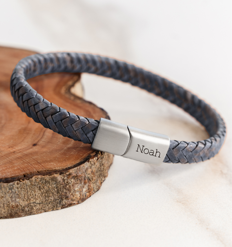 Leren Armband Heren met Gravure | Blauw