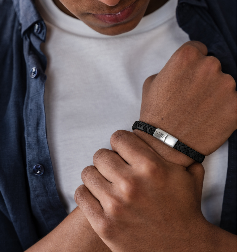 Leren Armband Heren met Gravure | Zwart