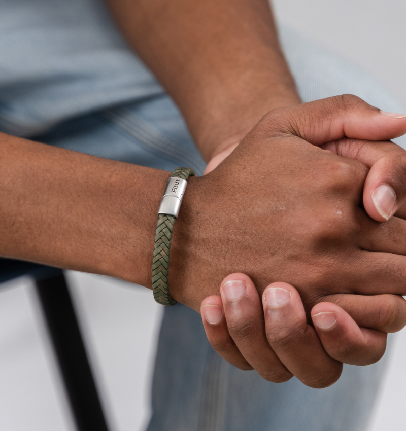 Leren Armband Heren met Gravure | Groen