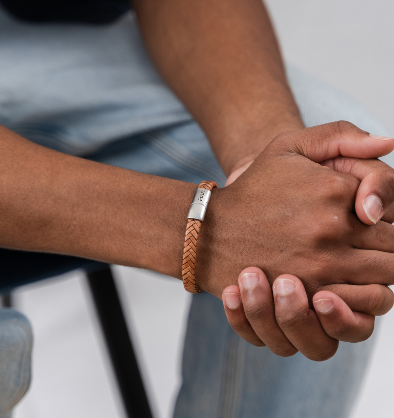 Leren Armband Heren met Gravure | Camel