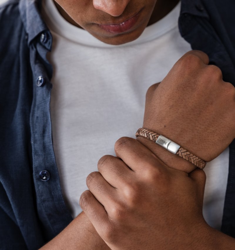 Leren Armband Heren met Initialen | Bruin