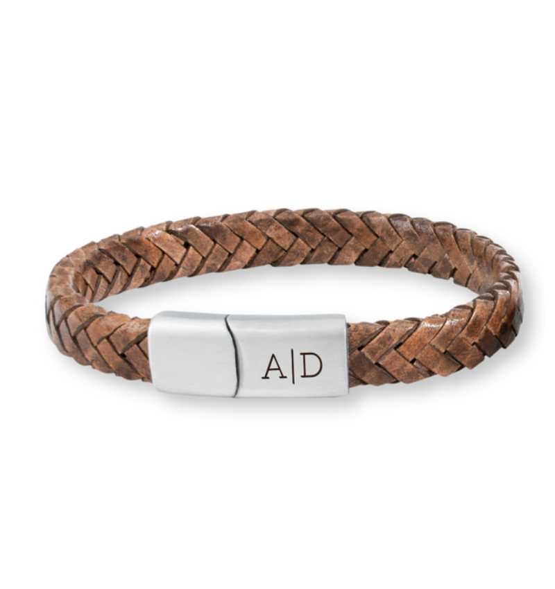 Leren Armband Heren met Initialen | Bruin