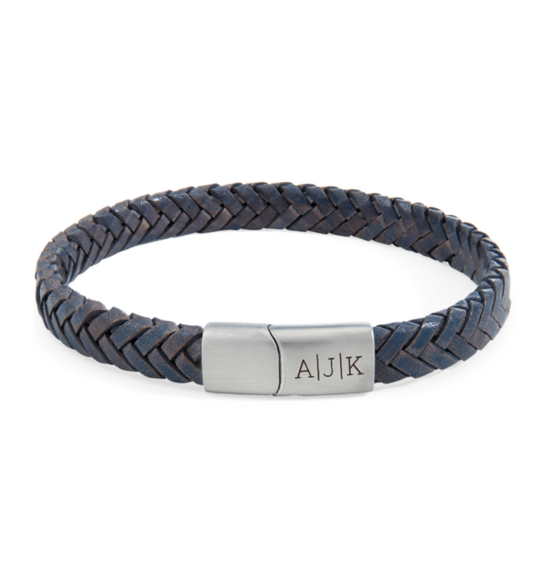 Leren Armband Heren met Initialen | Blauw