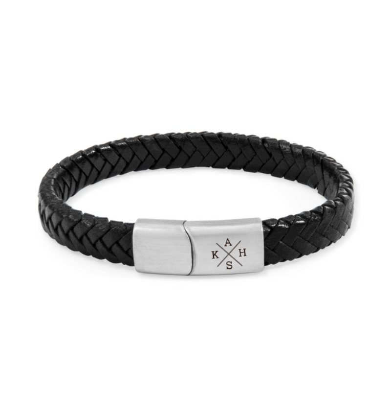 Leren Armband Heren met Initialen | Zwart
