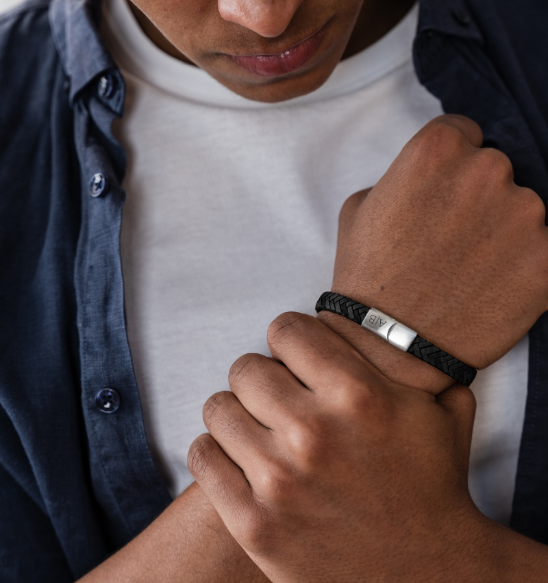 Leren Armband Heren met Initialen | Zwart