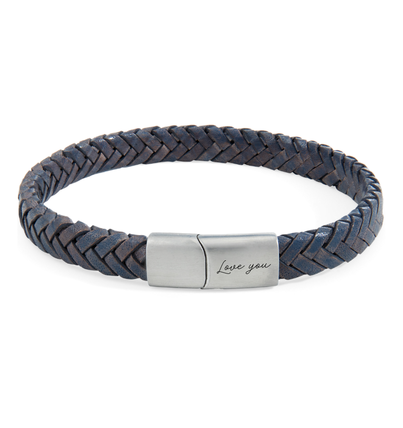 Leren Armband Heren met Eigen Handschrift | Blauw