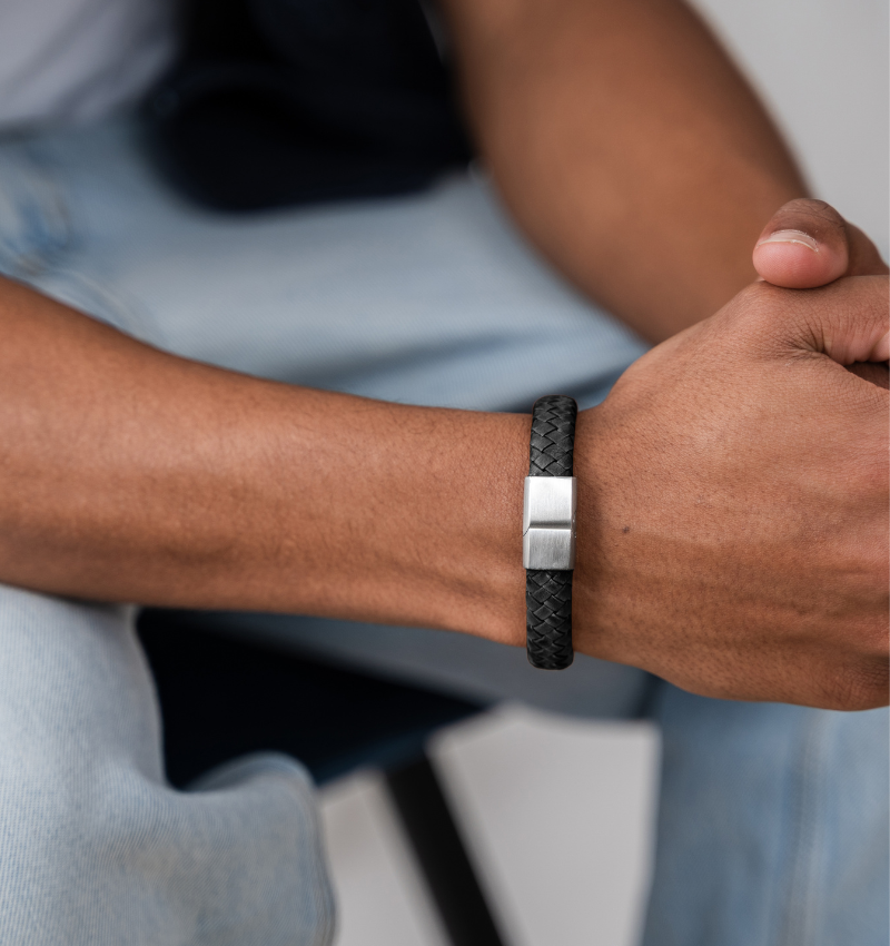 KAYA sieraden Heren Armband Leer Edge | Zwart