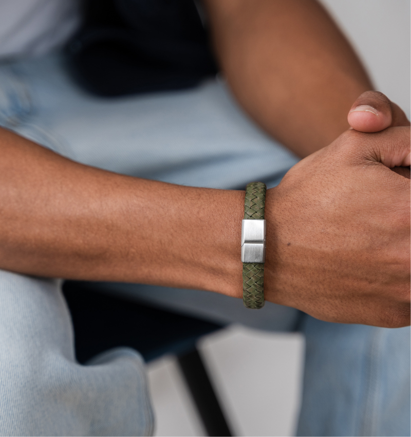 KAYA sieraden Heren Armband Leer Edge | Groen