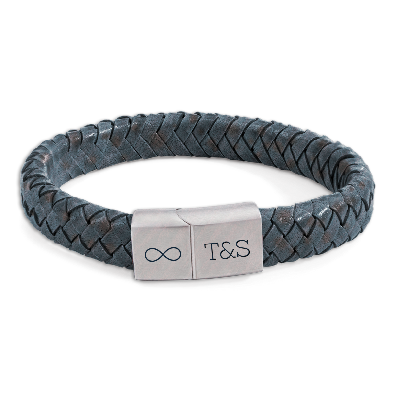 Heren Armband Leer met Gravure Edge | Blauw