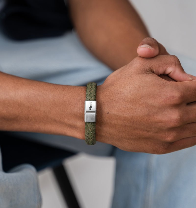 Heren Armband Leer met Gravure Edge | Groen