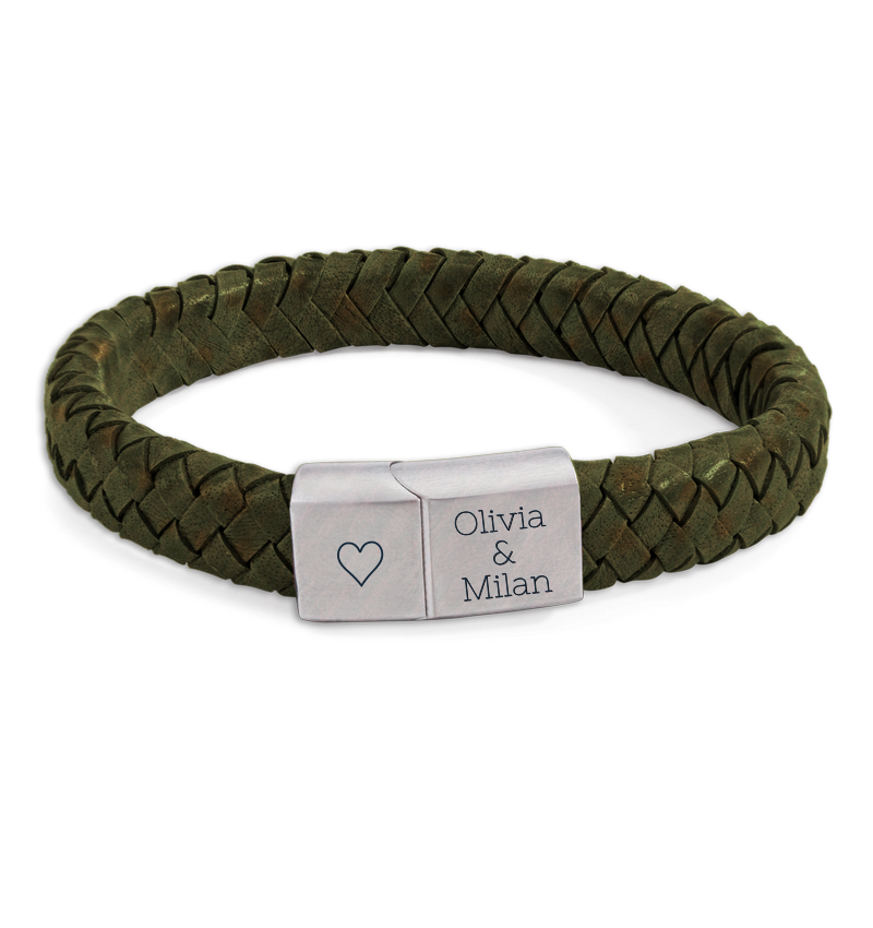 Heren Armband Leer met Gravure Edge | Groen