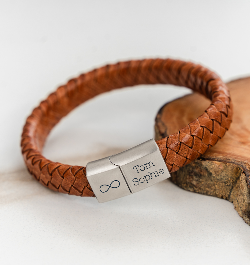 Heren Armband Leer met Gravure Edge | Camel