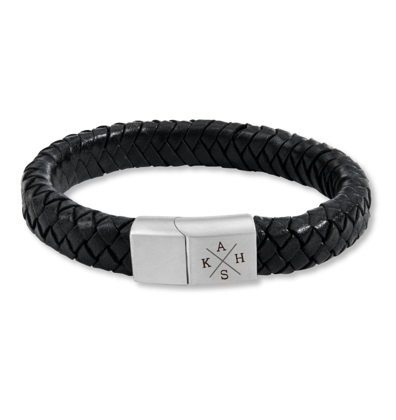 Heren Armband Leer met Initialen Edge | Zwart