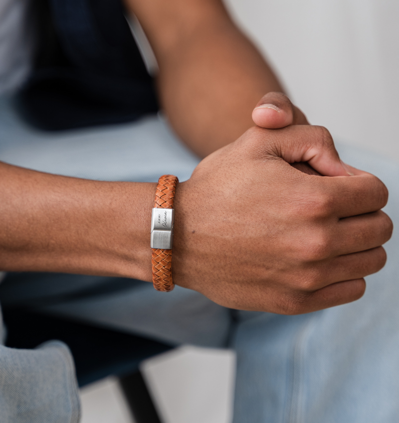 Leren Armband Heren met Eigen Handschrift | Edge | Camel
