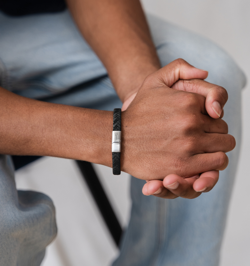 Jongens Armband Leer met Gravure | Zwart