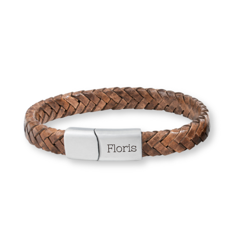 Jongens Armband Leer met Gravure | Bruin