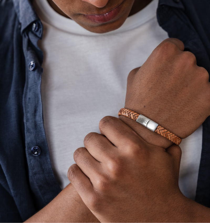 Jongens Armband Leer met Gravure | Camel