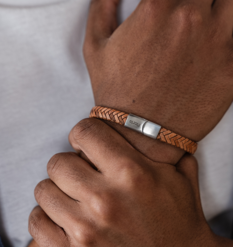 Vader & Dochter Armbanden Set Leer met Gravure | Camel & Roze