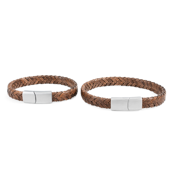 Vader & Zoon Armbanden Zonder Gravure Gevlochten Leer | Bruin