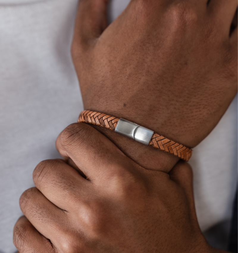 Vader & Zoon Armbanden Zonder Gravure Gevlochten Leer | Camel