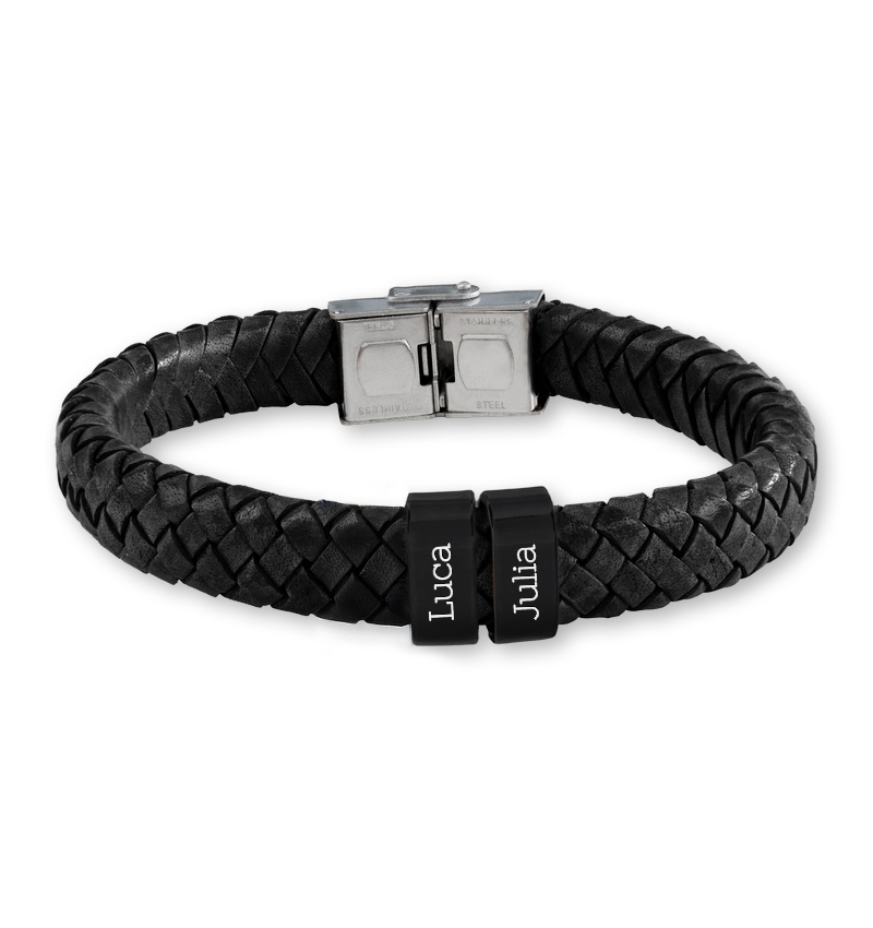 Leren Armband Heren ´Rock´ | 2 namen | Zwart